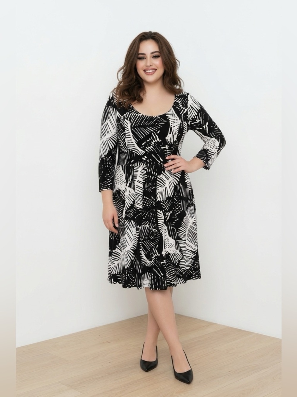 Jones New York Black and White Long Sleeve Dress | Large